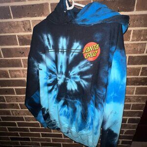 Santa Cruz Skateboards Tie Dye Blue Hoodie Sweatshirt Size M
